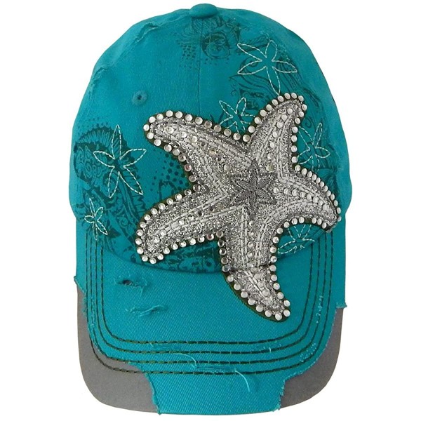 Baseball Caps Metallic Starfish Baseball Cap in Turquoise - CV1256RAOZD $13.66