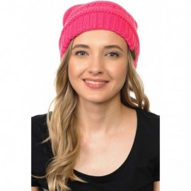 Skullies & Beanies Soft Warm Cable Knit Faux Fur Pom Pom Winter Skull Cap - Candy Pink - C718Y8AUA7W $11.47