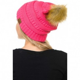 Skullies & Beanies Soft Warm Cable Knit Faux Fur Pom Pom Winter Skull Cap - Candy Pink - C718Y8AUA7W $11.47