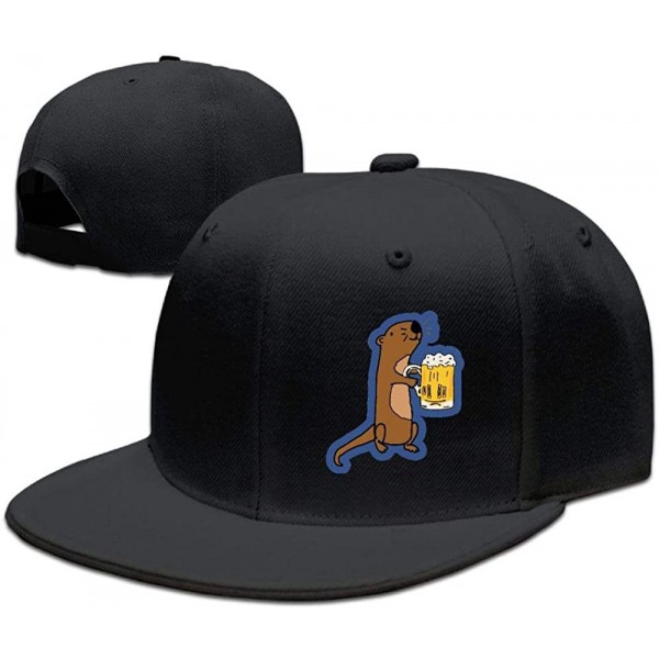 Baseball Caps VSea Otter Drinking Beer Flat Bill Cap Adjustable Baseball Cap Snapback Hat Hip Hop Cap - Black - C118IHNR6DA $...