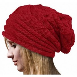 Baseball Caps Casual Knit Hat Elegant Warm Hat Pleated Cloth Hat Cuffed Wool Hat Solid Color Hat Simple Cap - Red - CK18XG9E4...