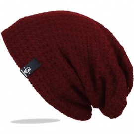 Skullies & Beanies Women Oversized Slouchy Beanie Knit Hat Colorful Long Baggy Skull Cap for Winter - Solid-burgundy - C618WT...