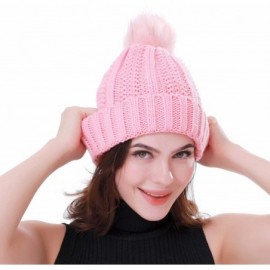 Skullies & Beanies Women Winter Soft Warm Ski Cap Knit Slouchy Beanie Chunky Baggy Hat with Faux Fur Pompom - Pink - CB18YE52...