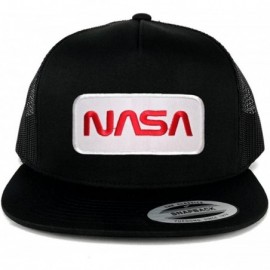 Baseball Caps Flexfit 5 Panel NASA Worm Red Text Embroidered Patch Snapback Mesh Trucker Cap - Black - C612NUJI3PN $16.46