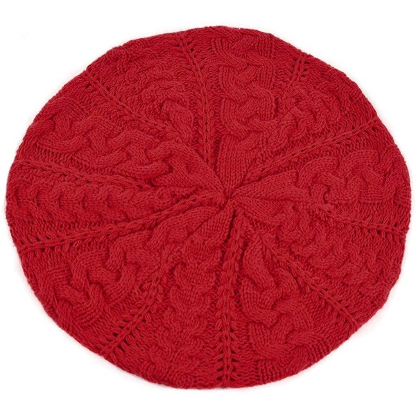 Skullies & Beanies Soft Lightweight Crochet Beret for Women Solid Color Beret Hat - One Size Slouchy Beanie - Burgandy - CB18...