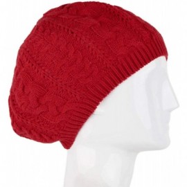 Skullies & Beanies Soft Lightweight Crochet Beret for Women Solid Color Beret Hat - One Size Slouchy Beanie - Burgandy - CB18...