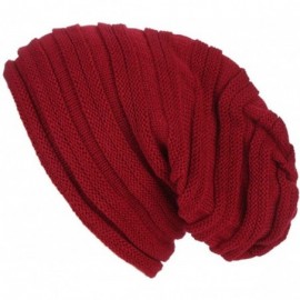 Skullies & Beanies Womens Head Wraps Baggy Warm Crochet Winter Wool Knit Ski Beanie Skull Slouchy Caps Hat - Wine Red - CA18I...