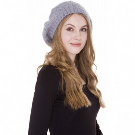 Berets Women's Warm Soft Plain Color Winter Cable Knitted Beret Hat Skull Slouch Hat - Light Gray - CV18LQOC4XT $31.37