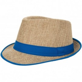 Sun Hats Women's Trilby Straw Woven Short Brim Panama Hat Fedora with Band - Blue - CF12GG8BSON $13.39