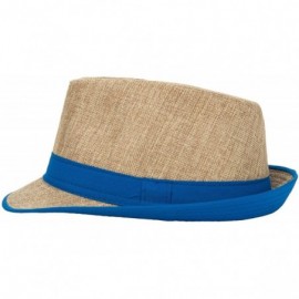 Sun Hats Women's Trilby Straw Woven Short Brim Panama Hat Fedora with Band - Blue - CF12GG8BSON $13.39