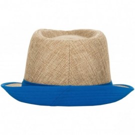 Sun Hats Women's Trilby Straw Woven Short Brim Panama Hat Fedora with Band - Blue - CF12GG8BSON $13.39