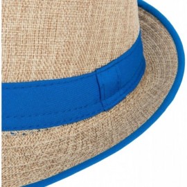 Sun Hats Women's Trilby Straw Woven Short Brim Panama Hat Fedora with Band - Blue - CF12GG8BSON $13.39