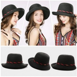 Sun Hats Womens Wide Roll Up Brim Packable Straw Sun Cloche Hat Fedora Summer Beach 55-58cm - Black_00011 - CA18QEX465O $17.83