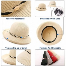 Sun Hats Womens Wide Roll Up Brim Packable Straw Sun Cloche Hat Fedora Summer Beach 55-58cm - Black_00011 - CA18QEX465O $17.83