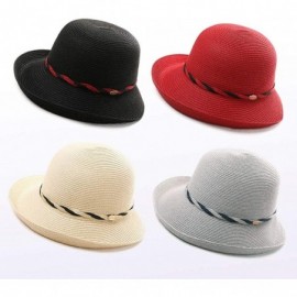 Sun Hats Womens Wide Roll Up Brim Packable Straw Sun Cloche Hat Fedora Summer Beach 55-58cm - Black_00011 - CA18QEX465O $17.83