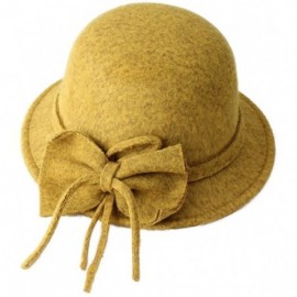 Bucket Hats Women's Bowknot Felt Cloche Bucket Hat Dress Winter Cap Fashion - Yellow - CV1880ZR0W2 $36.80
