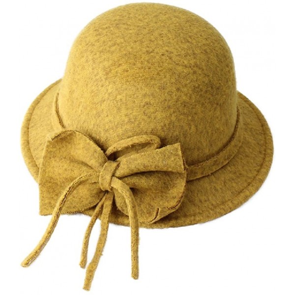 Bucket Hats Women's Bowknot Felt Cloche Bucket Hat Dress Winter Cap Fashion - Yellow - CV1880ZR0W2 $23.00
