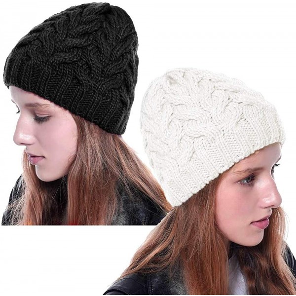 Skullies & Beanies 2 Pack Winter Beanie Knit Hat Slouchy Cable Chunky Baggy Snow Hat Thick Soft Warm Skull Skip Cap for Women...