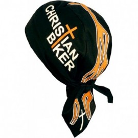 Skullies & Beanies Christian Doo-Rag with Sweatband Motorcycle Skull Cap Bikers Do-Bandana - Christian Biker Orange Cross - C...