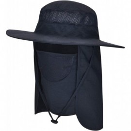 Sun Hats Mens Outdoor Sun Protection Wide Brim Bucket Sun hat fishmen Cap with Neck Face Flap - Navy - CV196S9HA0L $17.59