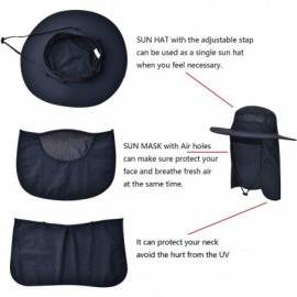 Sun Hats Mens Outdoor Sun Protection Wide Brim Bucket Sun hat fishmen Cap with Neck Face Flap - Navy - CV196S9HA0L $17.59