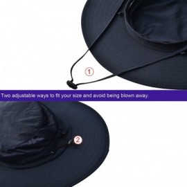 Sun Hats Mens Outdoor Sun Protection Wide Brim Bucket Sun hat fishmen Cap with Neck Face Flap - Navy - CV196S9HA0L $17.59