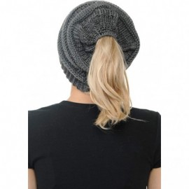 Skullies & Beanies Cable Knit Beanie Messy Bun Ponytail Warm Chunky Hat - Dark Melange /Metallic Dark Melange - CO18YTG3I7N $...