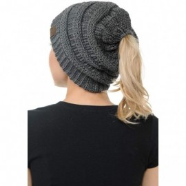 Skullies & Beanies Cable Knit Beanie Messy Bun Ponytail Warm Chunky Hat - Dark Melange /Metallic Dark Melange - CO18YTG3I7N $...